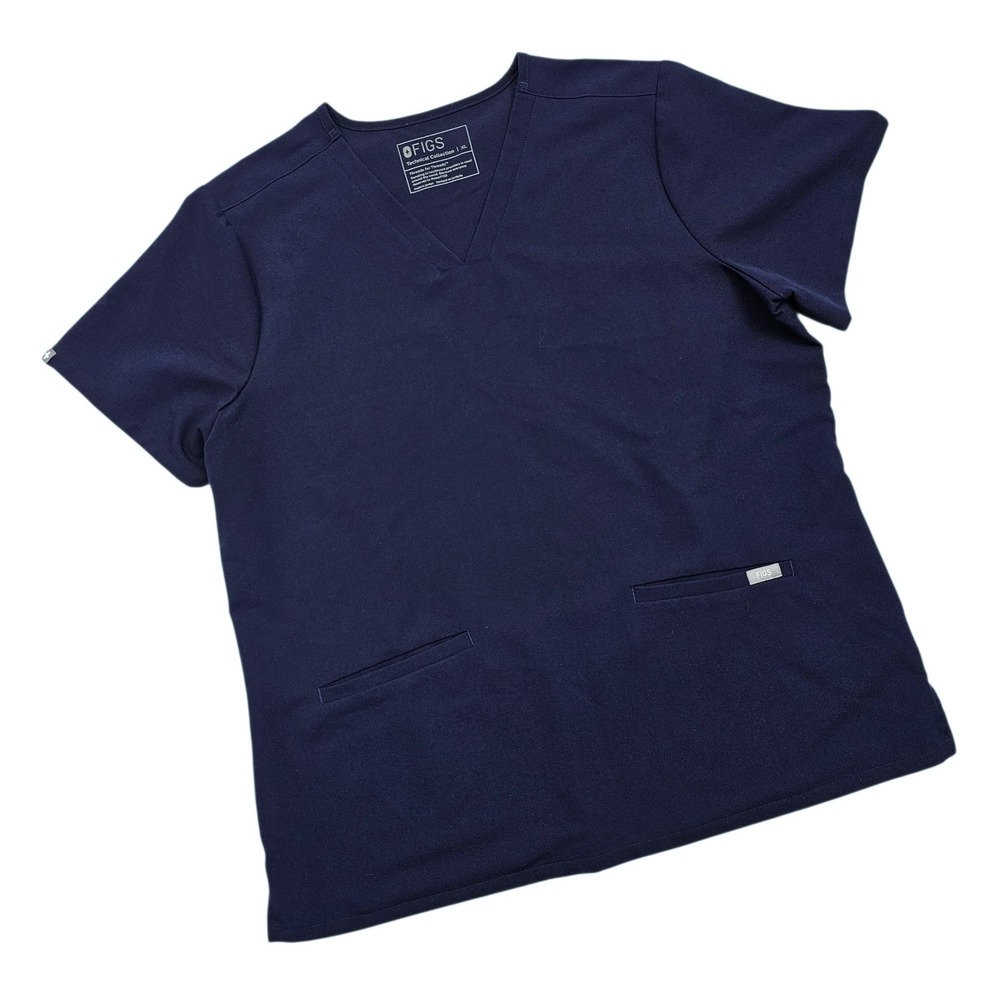FIGS Casma Scrub Top Womens XL Navy Blue V-Neck Technical Medical Nurse
